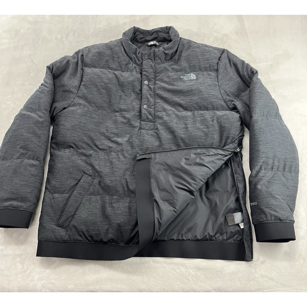 The North Face Eros 550 Goose Down Jacket Men Large Gray 1/4 Snap Lined Pullover